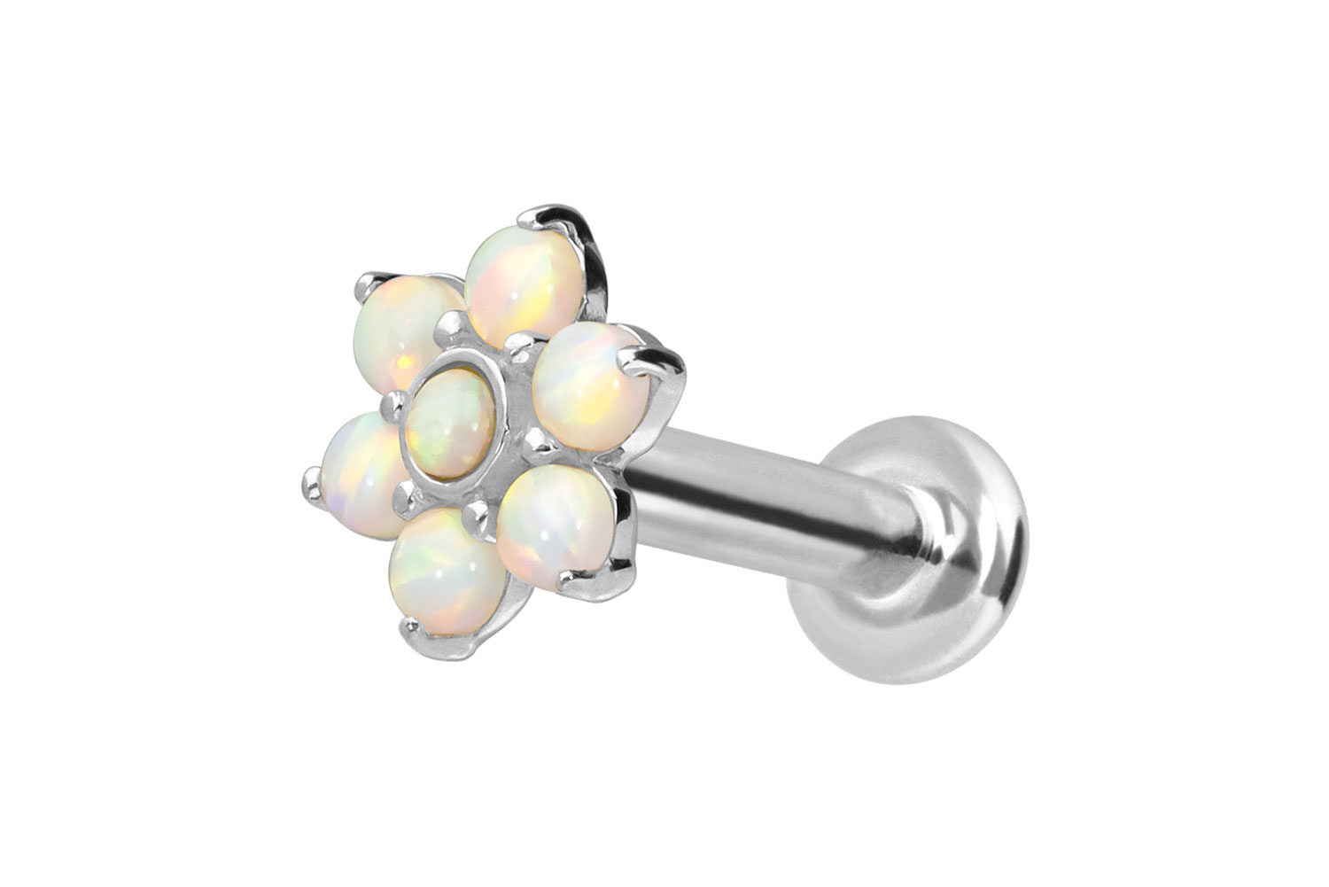 14 Karat Gold Labret Piercing mit Innengewinde BLUME + 7 SYNHETISCHE OPALE